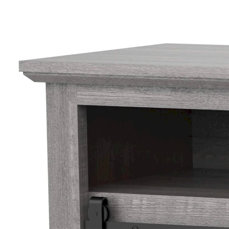Mueble de TV gris con puertas correderas tipo granero, 2 puertas, apto para televisores de hasta 78"