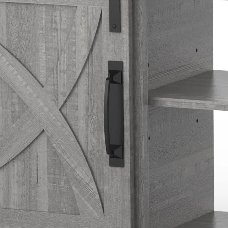 Mueble de TV gris con puertas correderas tipo granero, 2 puertas, apto para televisores de hasta 78"