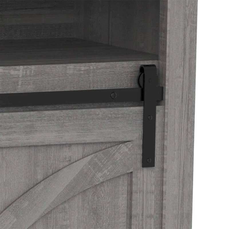 Mueble de TV gris con puertas correderas tipo granero, 2 puertas, apto para televisores de hasta 78"