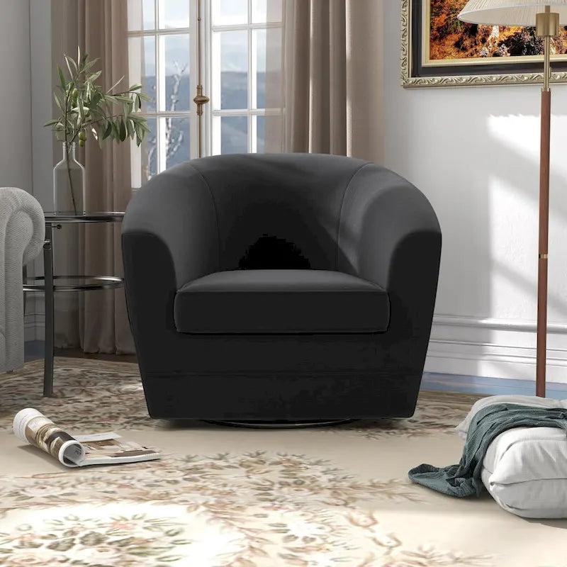 Sillón giratorio cilíndrico de terciopelo beige/negro con otomana, 1 persona