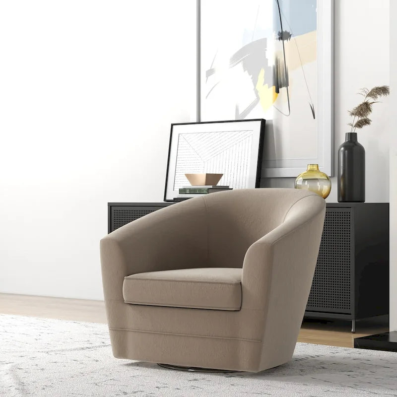 Sillón giratorio cilíndrico de terciopelo beige/negro con otomana, 1 persona