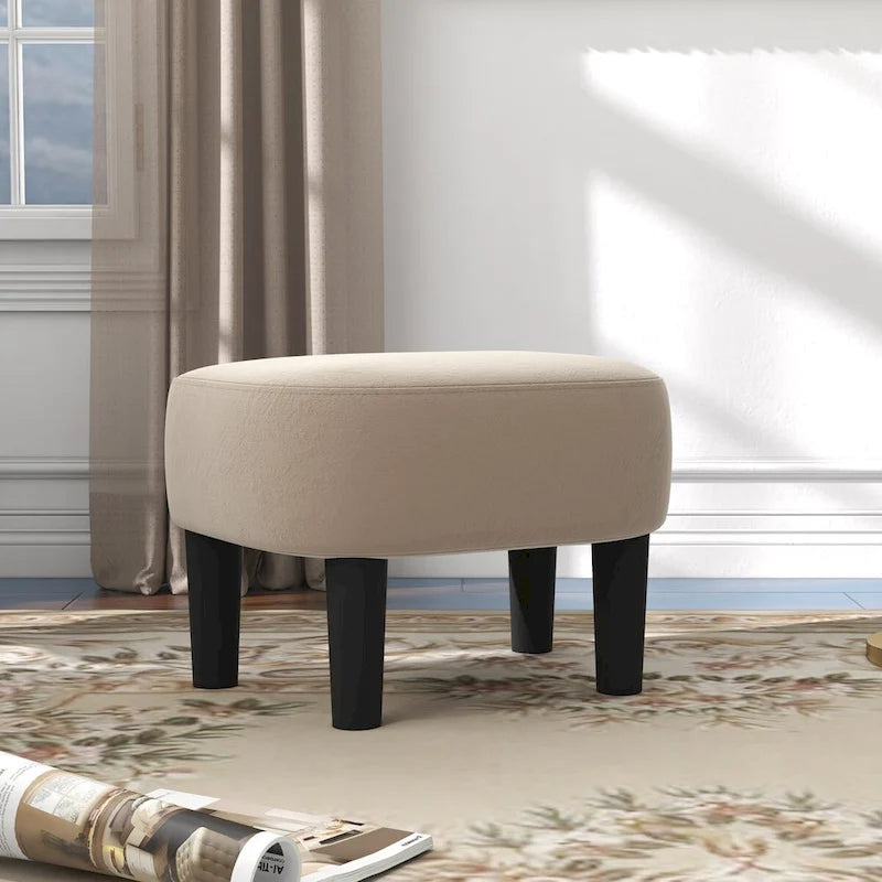 Sillón giratorio cilíndrico de terciopelo beige/negro con otomana, 1 persona