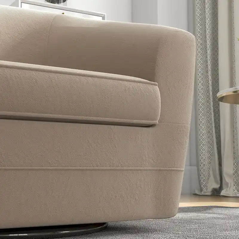 Sillón giratorio cilíndrico de terciopelo beige/negro con otomana, 1 persona