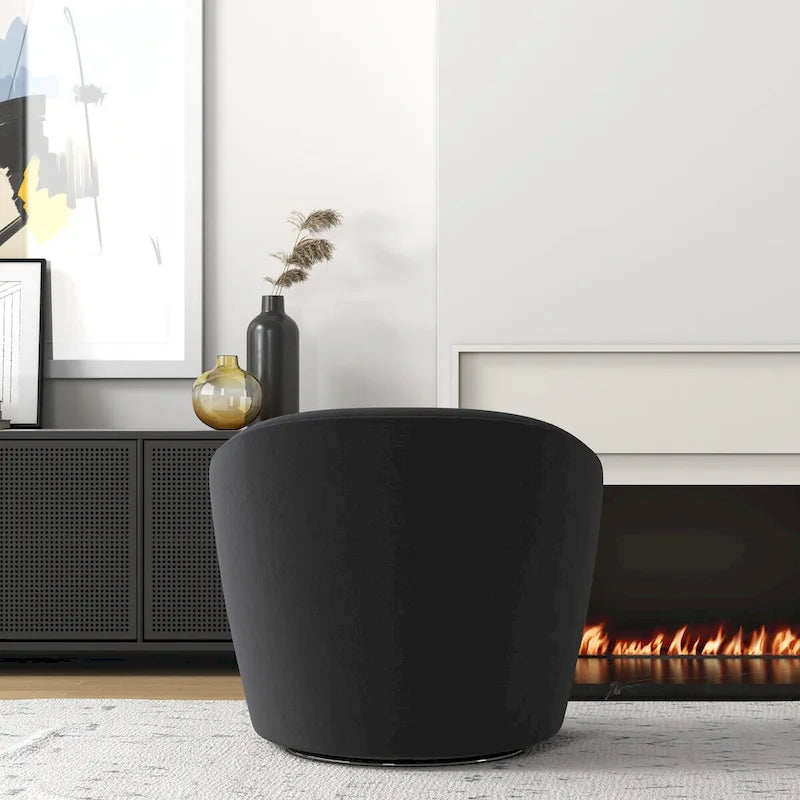 Sillón giratorio cilíndrico de terciopelo beige/negro con otomana, 1 persona