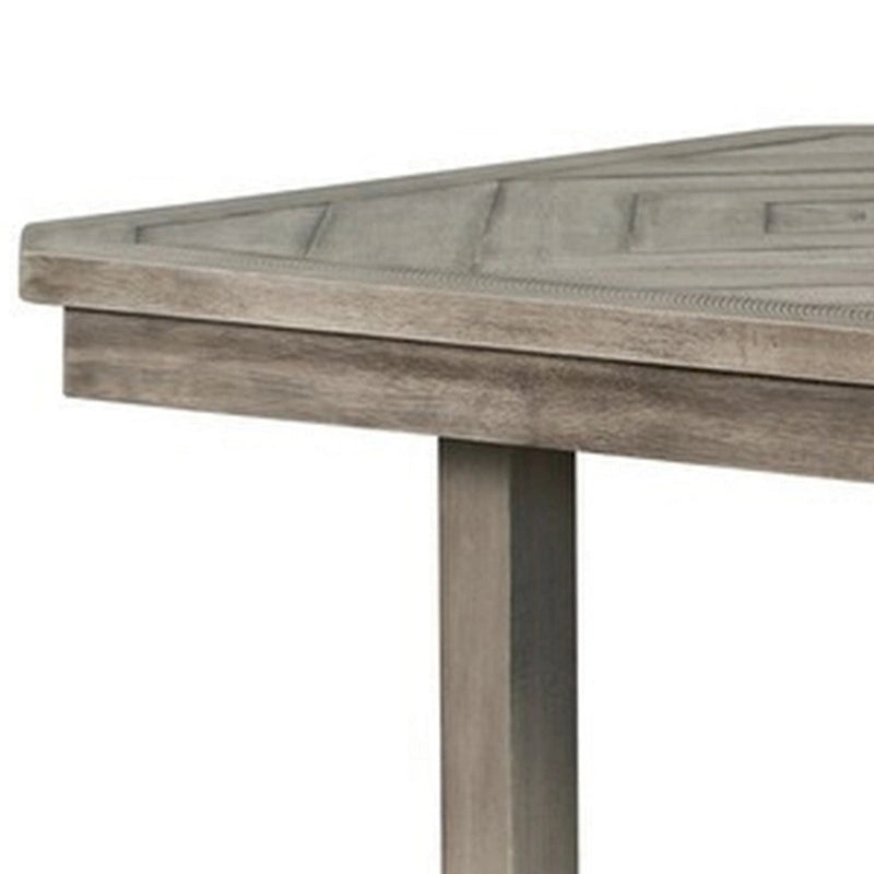 Mesa de comedor rectangular gris, veta de madera en forma de diamante, base de caballete, para 6 personas