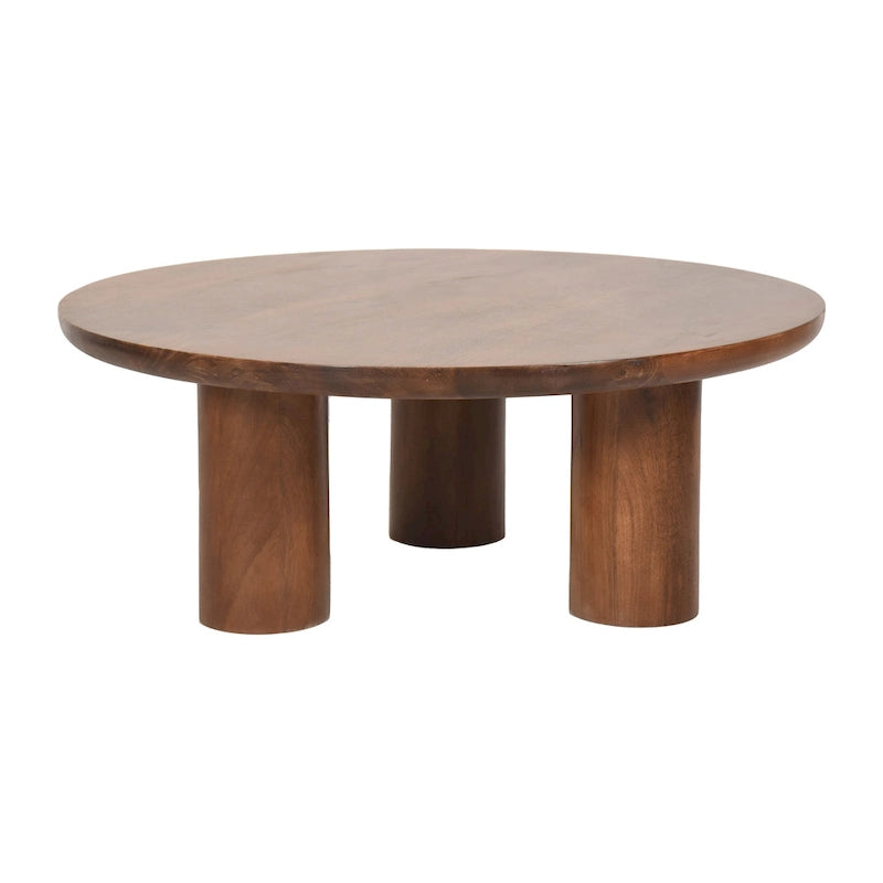 Mesas de centro redondas nido de madera de mango marrón natural, juego de 2