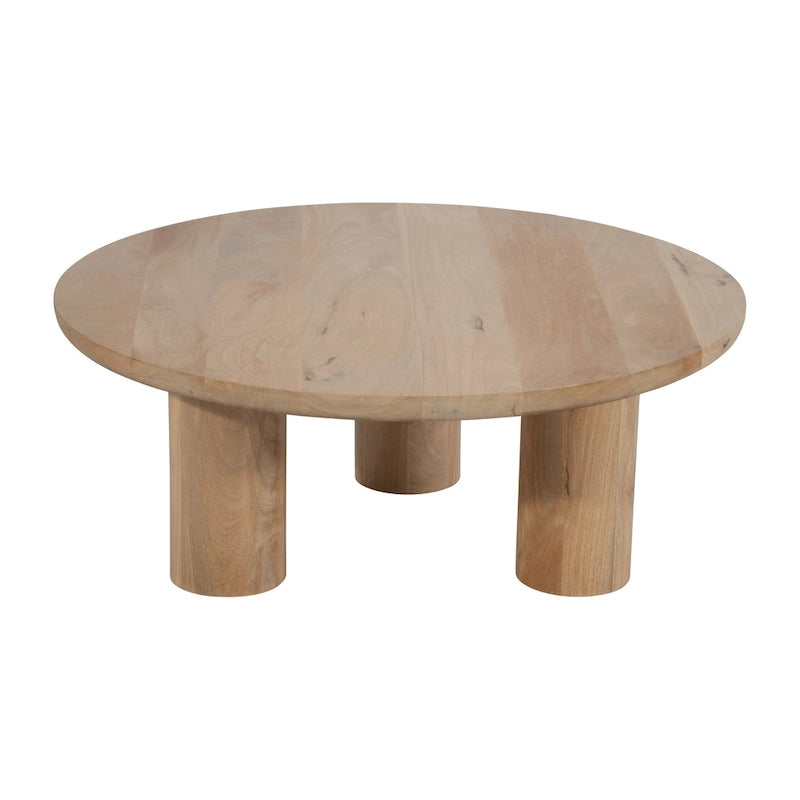 Mesas de centro redondas nido de madera de mango marrón natural, juego de 2