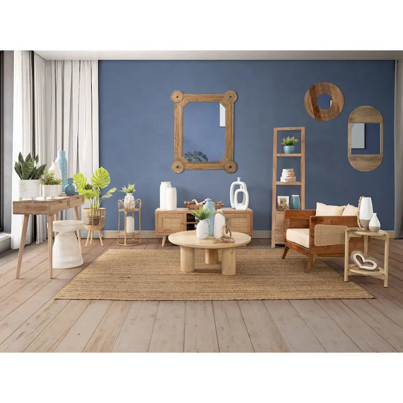 Mesas de centro redondas nido de madera de mango marrón natural, juego de 2
