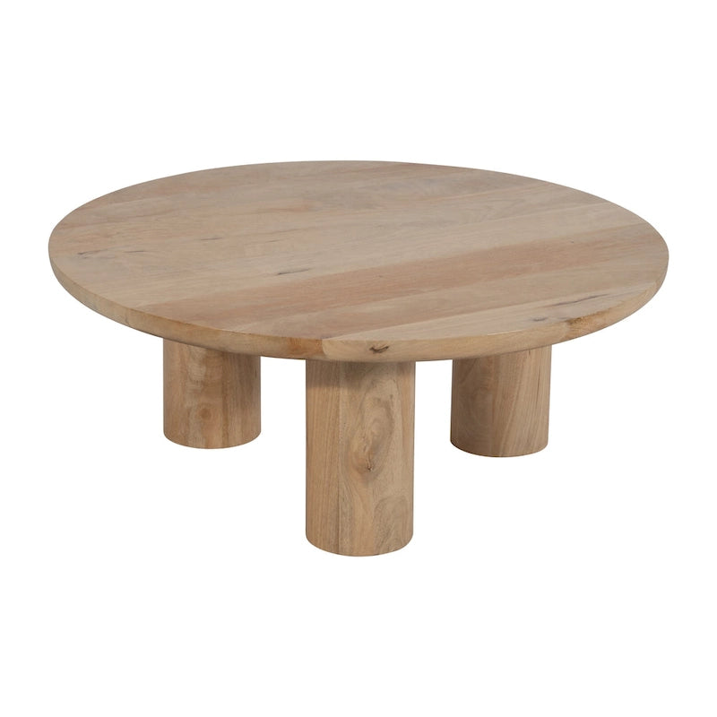 Mesas de centro redondas nido de madera de mango marrón natural, juego de 2