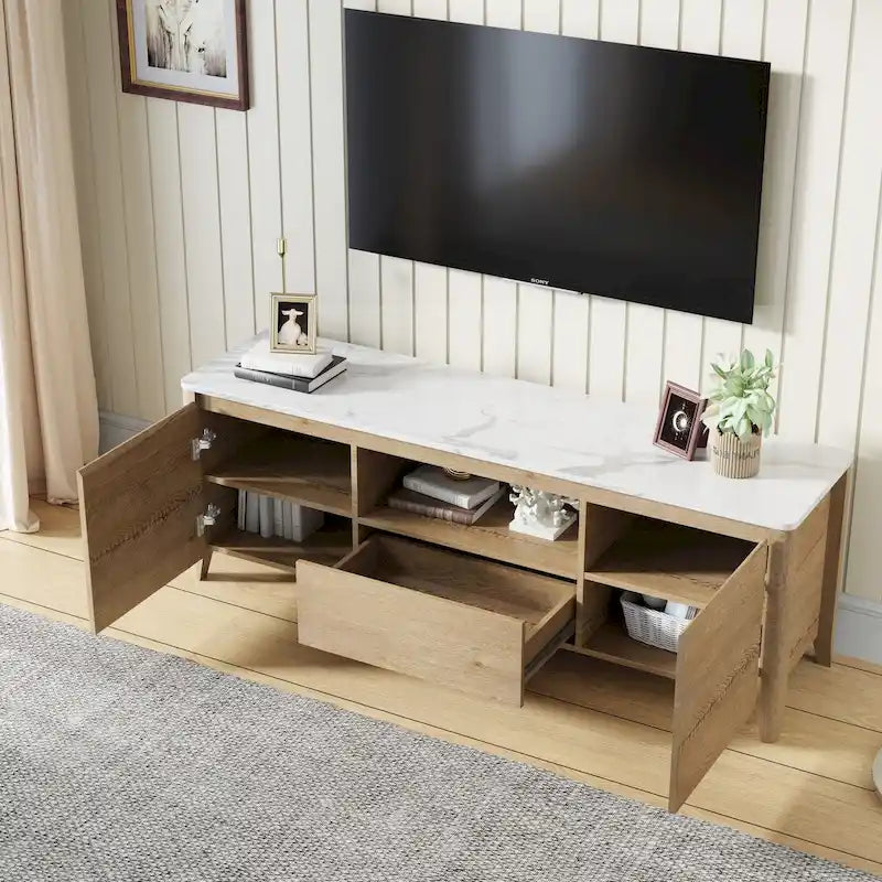 Mueble de TV de 58" con luces LED, negro/blanco antiguo, estilo moderno, para televisores de hasta 80"