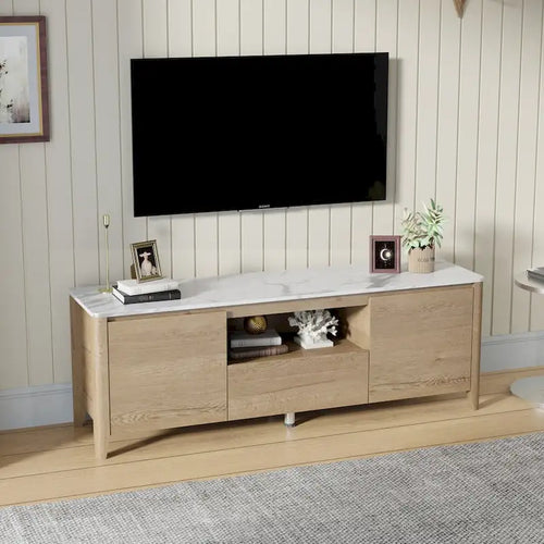 Mueble de TV de 58" con luces LED, negro/blanco antiguo, estilo moderno, para televisores de hasta 80"