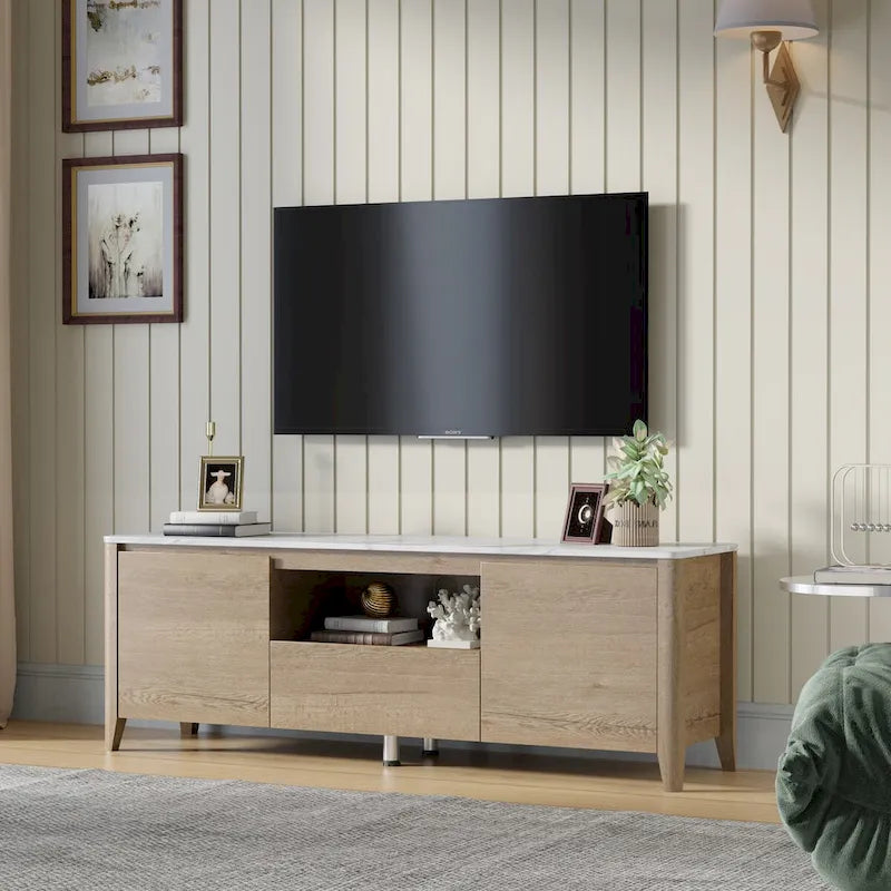 Mueble de TV de 58" con luces LED, negro/blanco antiguo, estilo moderno, para televisores de hasta 80"