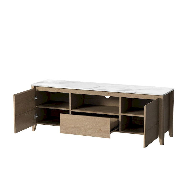 Mueble de TV de 58" con luces LED, negro/blanco antiguo, estilo moderno, para televisores de hasta 80"