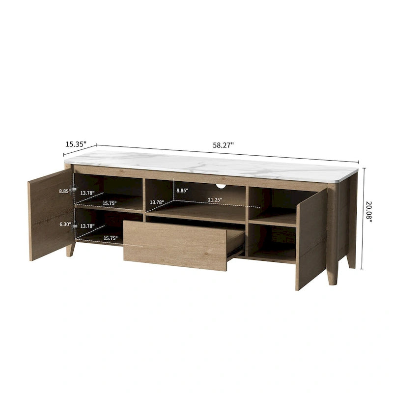 Mueble de TV de 58" con luces LED, negro/blanco antiguo, estilo moderno, para televisores de hasta 80"