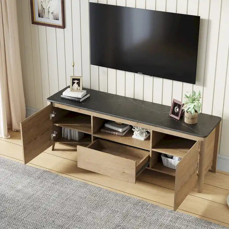 Mueble de TV de 58" con luces LED, negro/blanco antiguo, estilo moderno, para televisores de hasta 80"