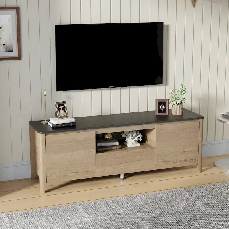 Mueble de TV de 58" con luces LED, negro/blanco antiguo, estilo moderno, para televisores de hasta 80"