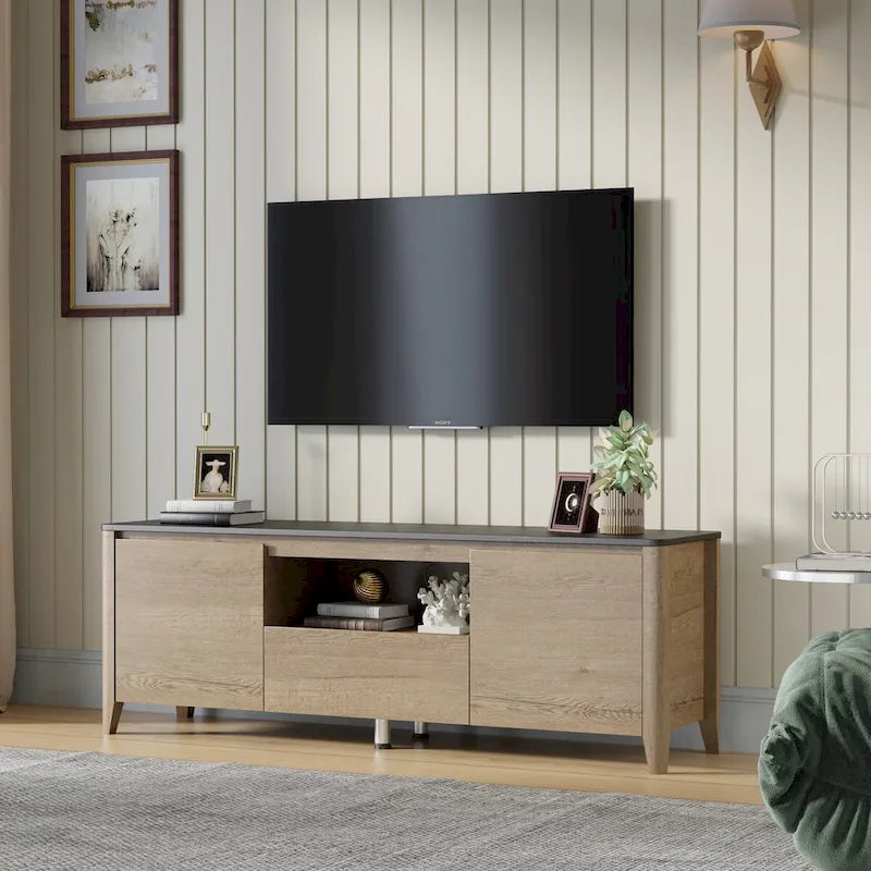 Mueble de TV de 58" con luces LED, negro/blanco antiguo, estilo moderno, para televisores de hasta 80"