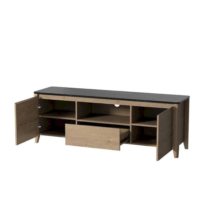 Mueble de TV de 58" con luces LED, negro/blanco antiguo, estilo moderno, para televisores de hasta 80"