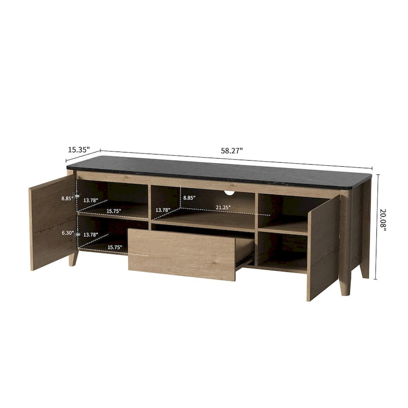 Mueble de TV de 58" con luces LED, negro/blanco antiguo, estilo moderno, para televisores de hasta 80"