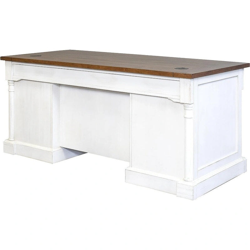 Escritorio Ejecutivo Blanco de Pedestal Doble, para 1 Persona, Estilo Rústico