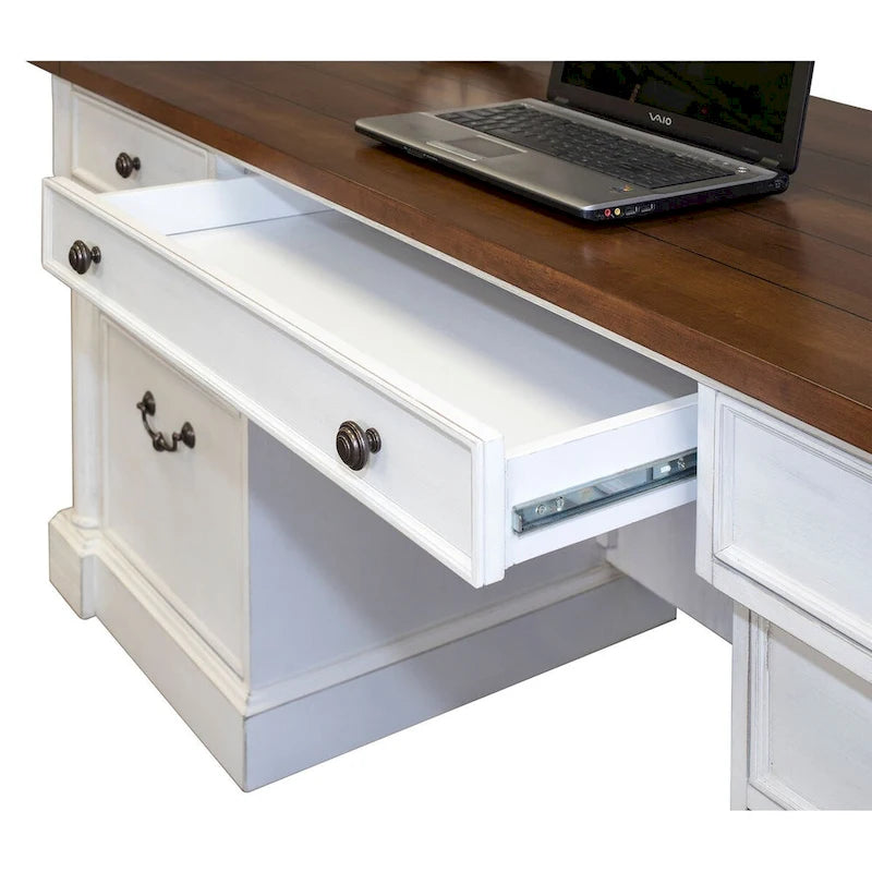 Escritorio Ejecutivo Blanco de Pedestal Doble, para 1 Persona, Estilo Rústico