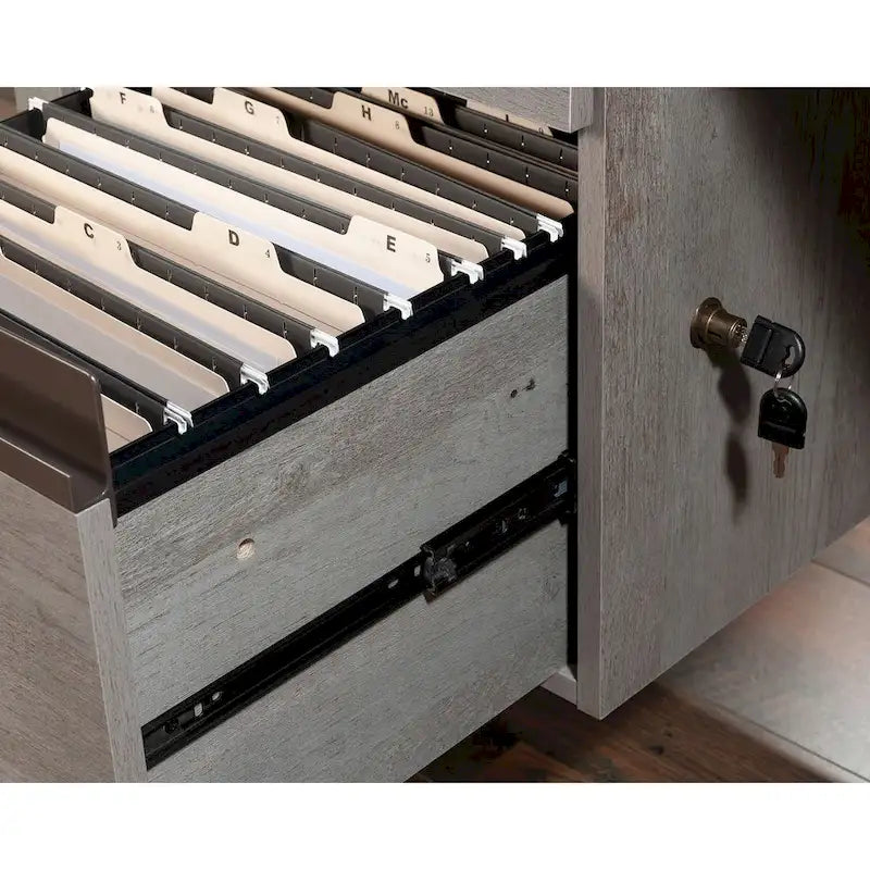 Escritorio en L Kiln Acacia con cajones – 1 persona