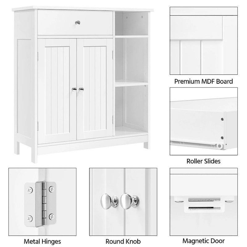 Armario de suelo independiente para baño, blanco/espresso, con cajón