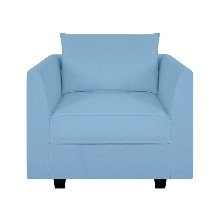 Sillón modular de lino beige, estructura de madera maciza, asiento individual