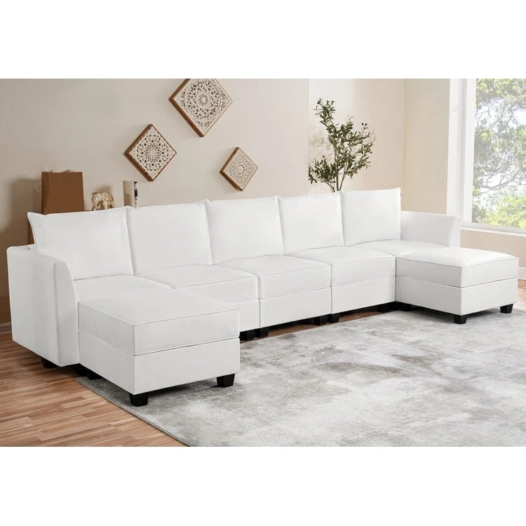 Sillón modular de lino beige, estructura de madera maciza, asiento individual