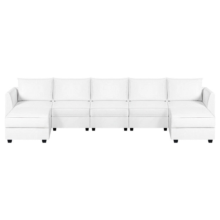 Sillón modular de lino beige, estructura de madera maciza, asiento individual