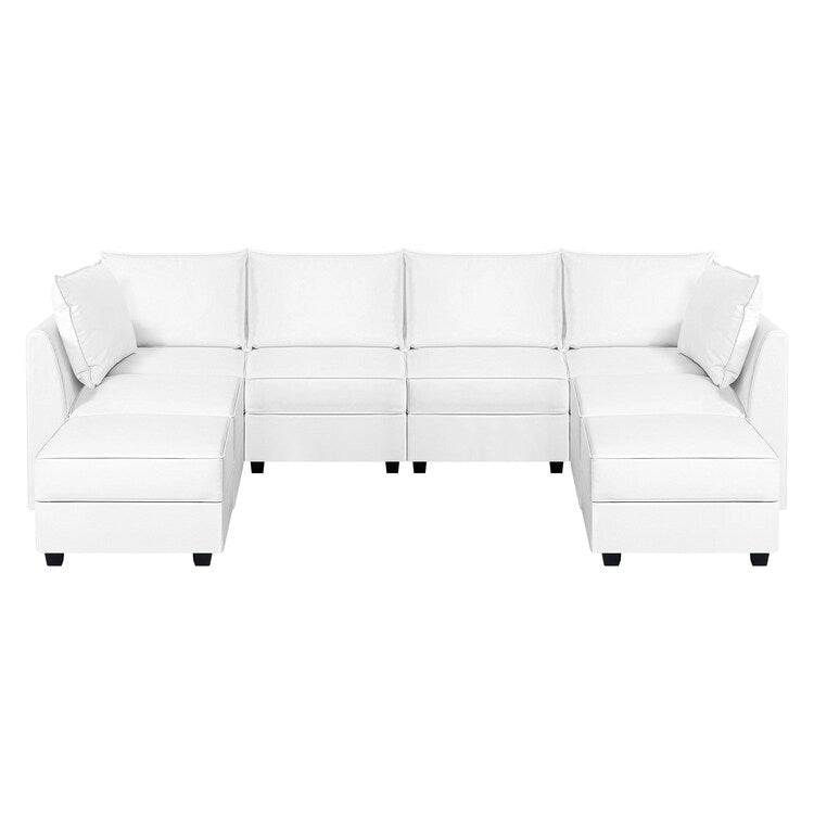 Sillón modular de lino beige, estructura de madera maciza, asiento individual