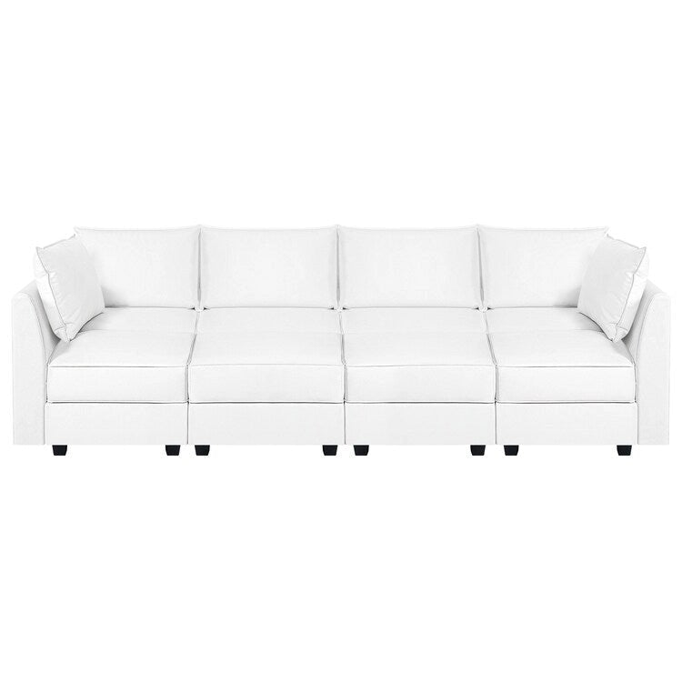 Sillón modular de lino beige, estructura de madera maciza, asiento individual
