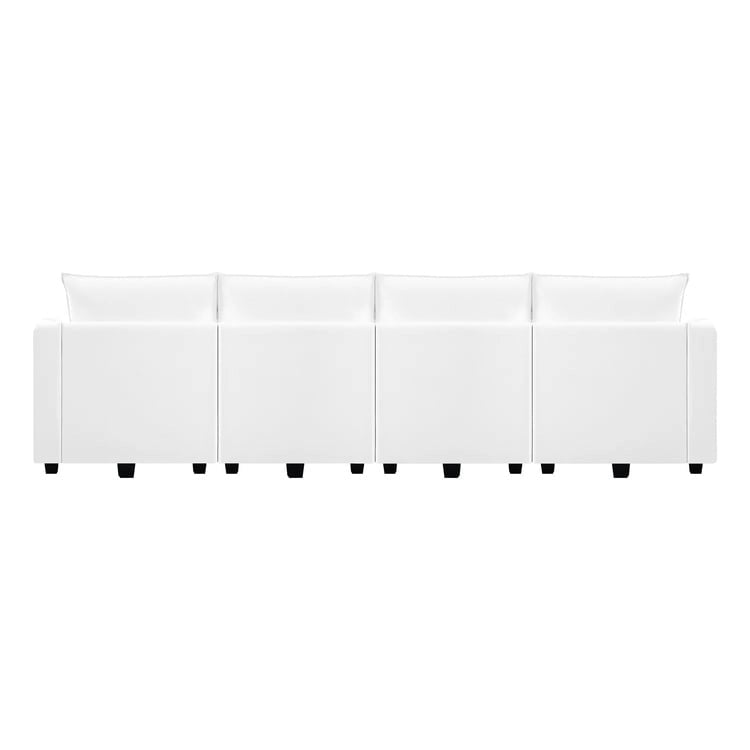 Sillón modular de lino beige, estructura de madera maciza, asiento individual