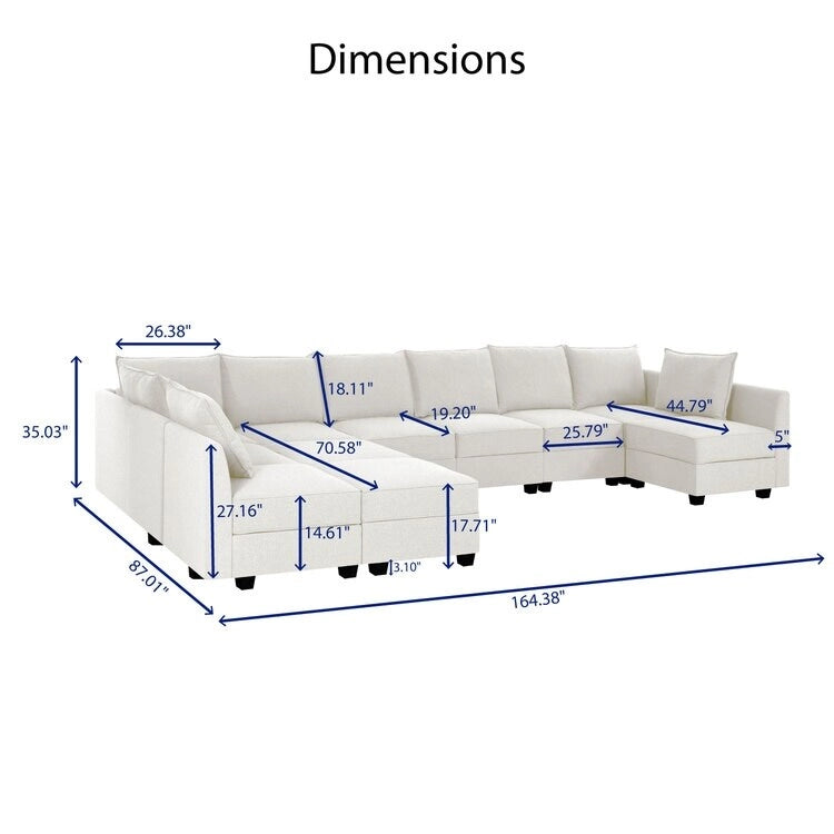 Sillón modular de lino beige, estructura de madera maciza, asiento individual