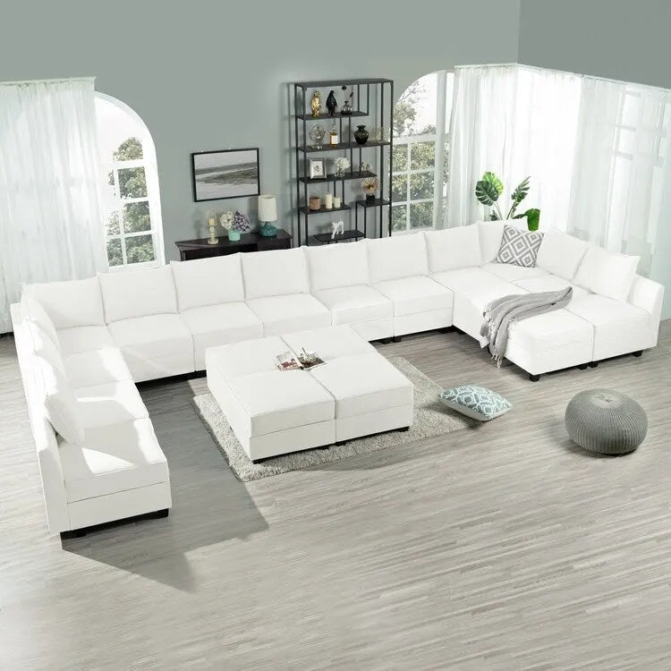 Sillón modular de lino beige, estructura de madera maciza, asiento individual