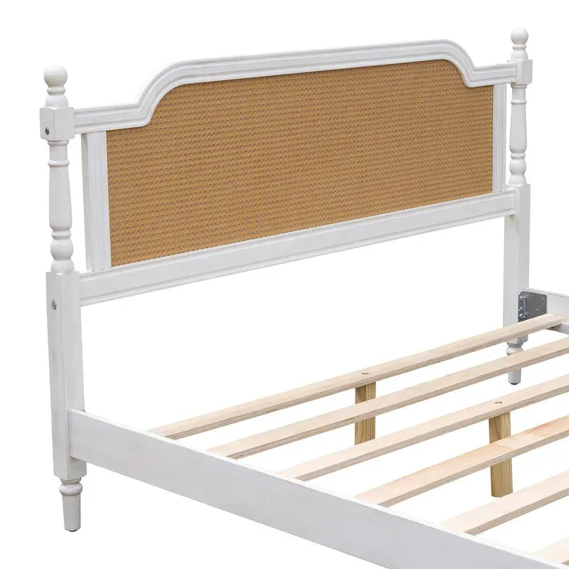Estructura de cama de ratán, Nogal/Blanco antiguo, King/Queen, Capacidad 2 personas