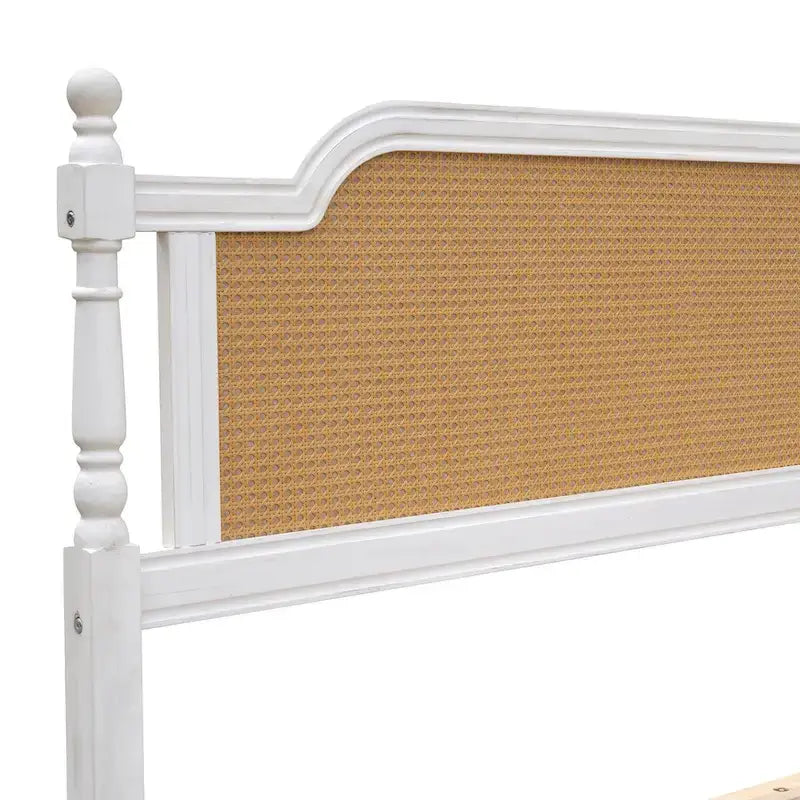 Estructura de cama de ratán, Nogal/Blanco antiguo, King/Queen, Capacidad 2 personas