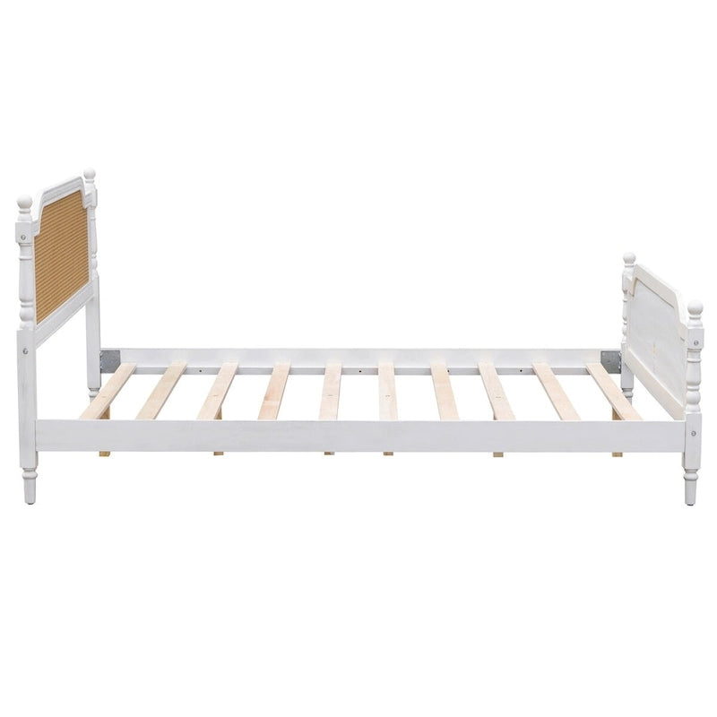 Estructura de cama de ratán, Nogal/Blanco antiguo, King/Queen, Capacidad 2 personas