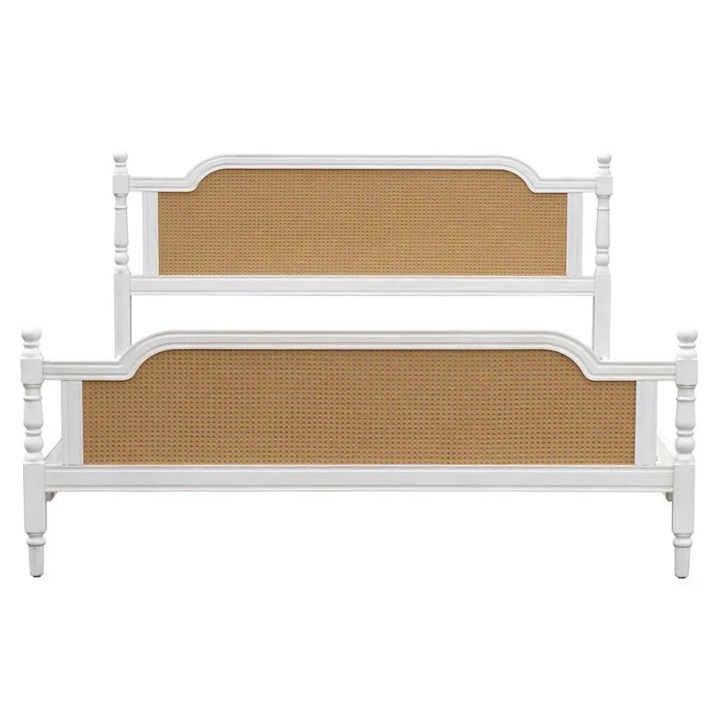 Estructura de cama de ratán, Nogal/Blanco antiguo, King/Queen, Capacidad 2 personas