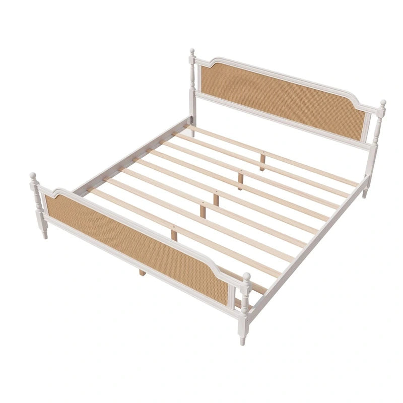 Estructura de cama de ratán, Nogal/Blanco antiguo, King/Queen, Capacidad 2 personas