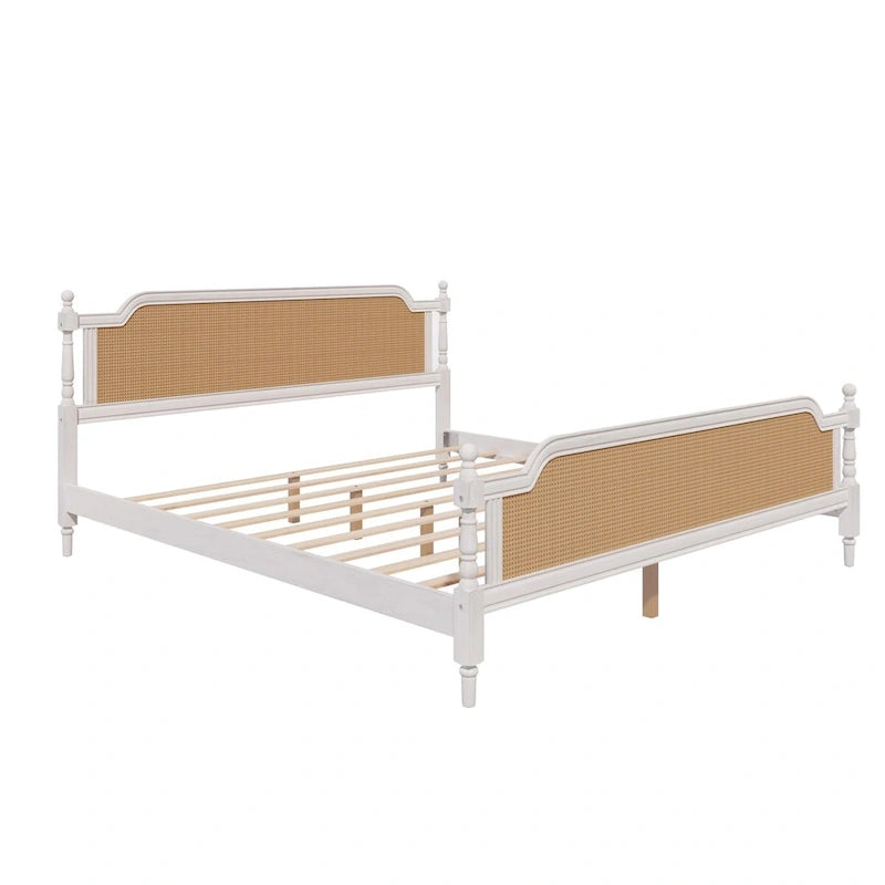 Estructura de cama de ratán, Nogal/Blanco antiguo, King/Queen, Capacidad 2 personas