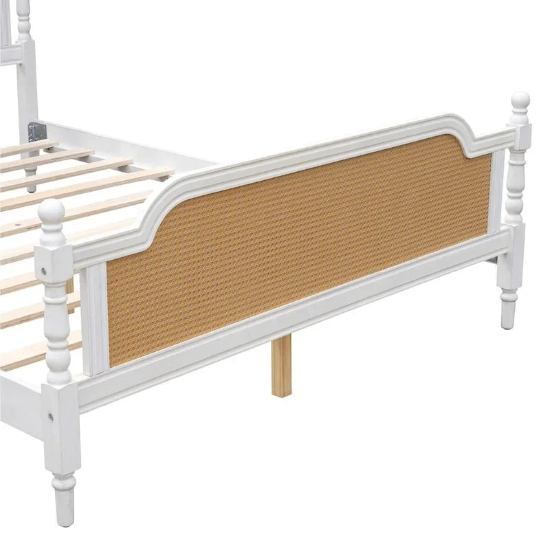 Estructura de cama de ratán, Nogal/Blanco antiguo, King/Queen, Capacidad 2 personas