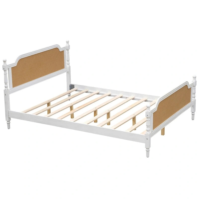 Estructura de cama de ratán, Nogal/Blanco antiguo, King/Queen, Capacidad 2 personas