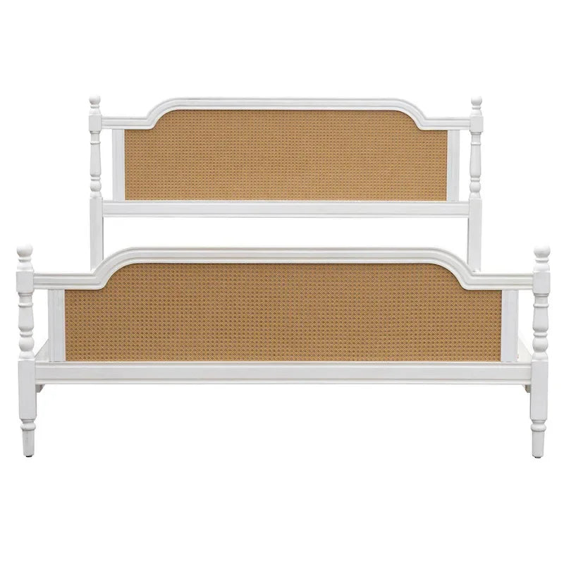 Estructura de cama de ratán, Nogal/Blanco antiguo, King/Queen, Capacidad 2 personas