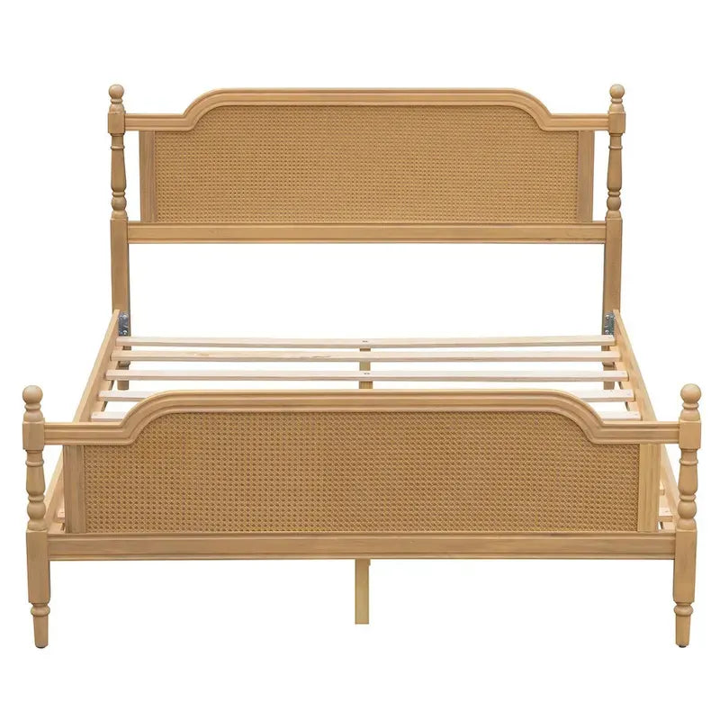 Estructura de cama de ratán, Nogal/Blanco antiguo, King/Queen, Capacidad 2 personas