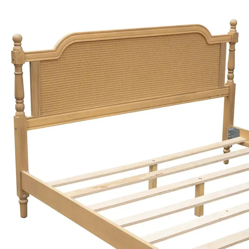 Estructura de cama de ratán, Nogal/Blanco antiguo, King/Queen, Capacidad 2 personas