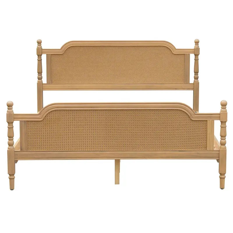 Estructura de cama de ratán, Nogal/Blanco antiguo, King/Queen, Capacidad 2 personas