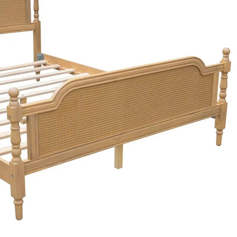 Estructura de cama de ratán, Nogal/Blanco antiguo, King/Queen, Capacidad 2 personas