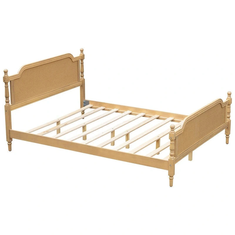 Estructura de cama de ratán, Nogal/Blanco antiguo, King/Queen, Capacidad 2 personas