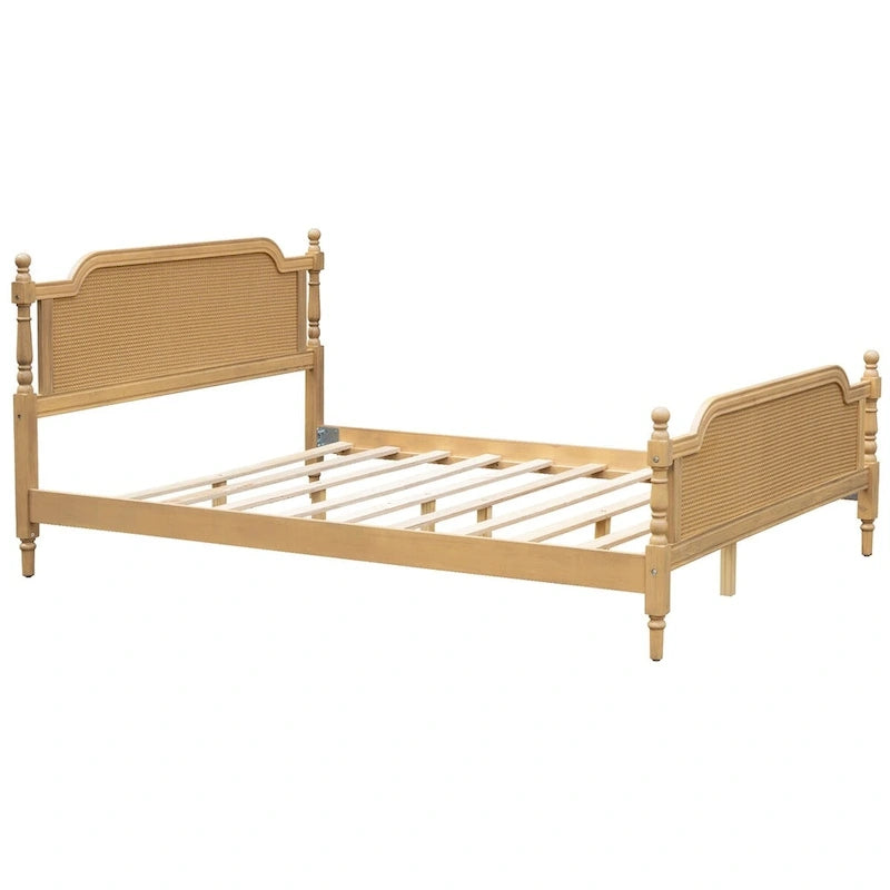 Estructura de cama de ratán, Nogal/Blanco antiguo, King/Queen, Capacidad 2 personas